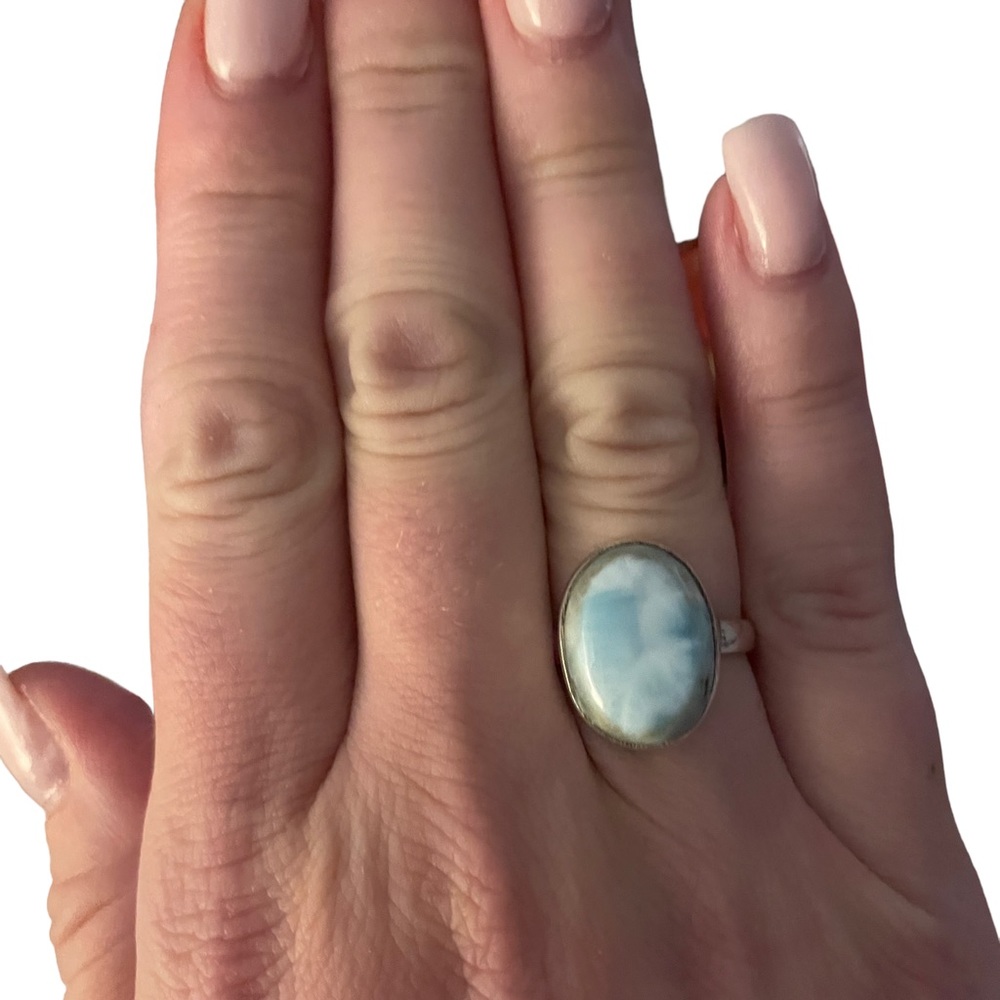 Larimar Solid Sterling Silver Ring Size 7 925 - image 2